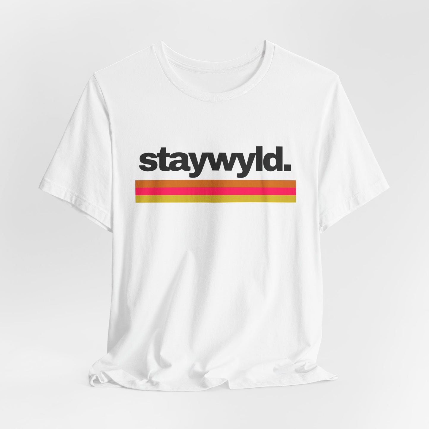 StayWyld Retro Stripe T-Shirt — Vintage-Inspired 'staywyld.' Graphic Tee