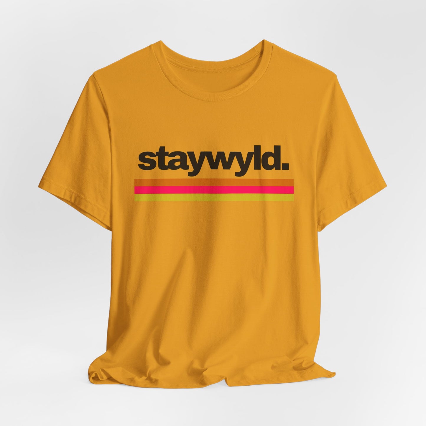 StayWyld Retro Stripe T-Shirt — Vintage-Inspired 'staywyld.' Graphic Tee