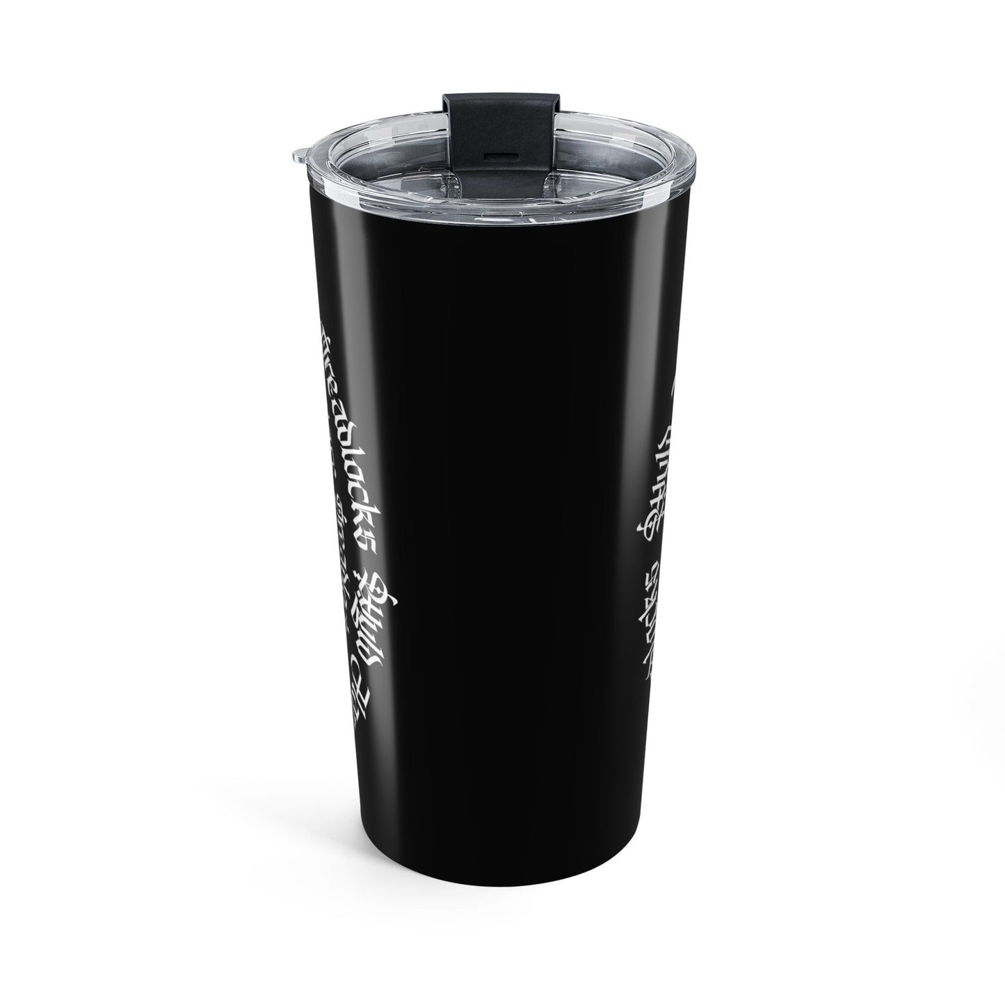 20oz Black Gothic Script Tumbler — Wyld Hare Dreadlocks Art by Paul Isenberger