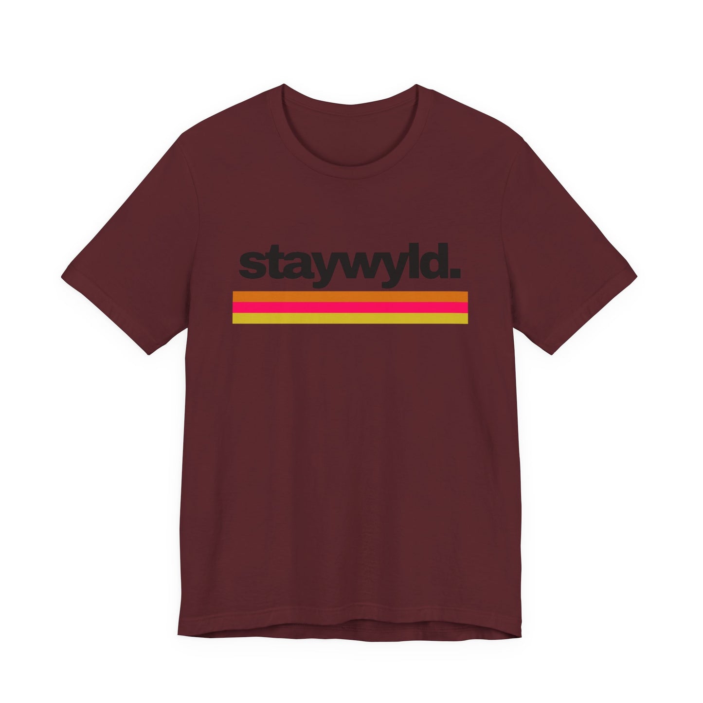 StayWyld Retro Stripe T-Shirt — Vintage-Inspired 'staywyld.' Graphic Tee