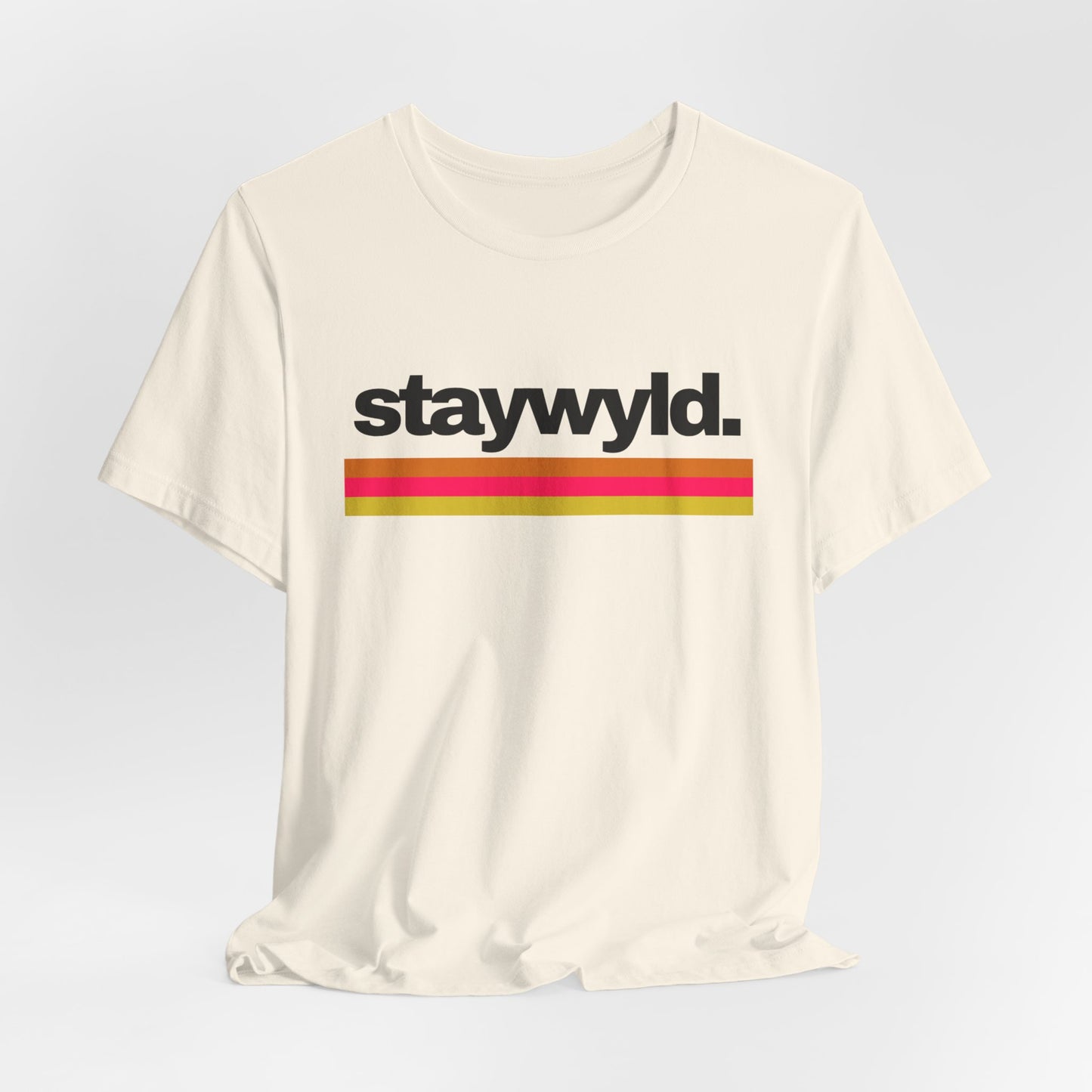 StayWyld Retro Stripe T-Shirt — Vintage-Inspired 'staywyld.' Graphic Tee