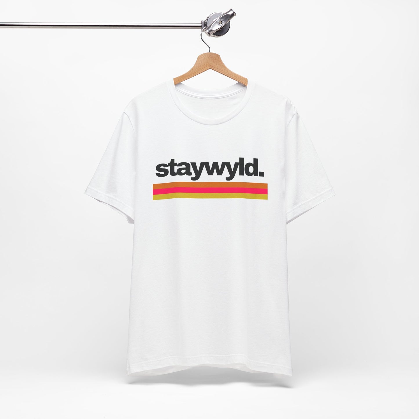 StayWyld Retro Stripe T-Shirt — Vintage-Inspired 'staywyld.' Graphic Tee