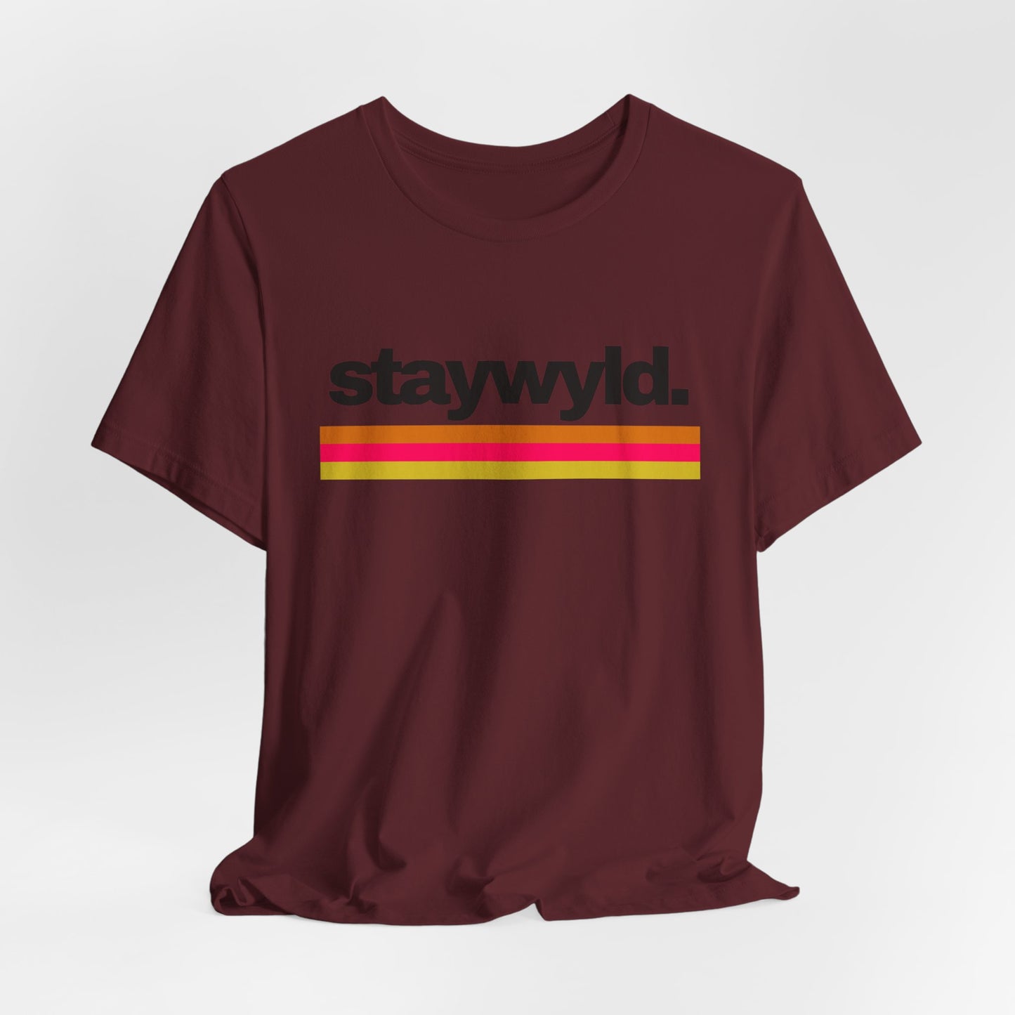 StayWyld Retro Stripe T-Shirt — Vintage-Inspired 'staywyld.' Graphic Tee