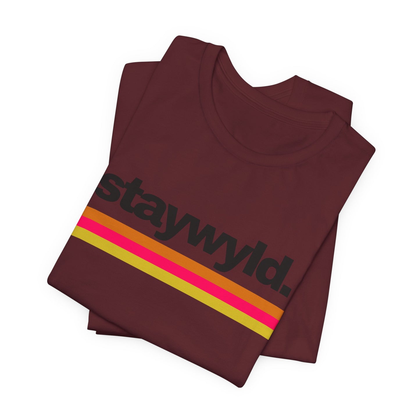 StayWyld Retro Stripe T-Shirt — Vintage-Inspired 'staywyld.' Graphic Tee