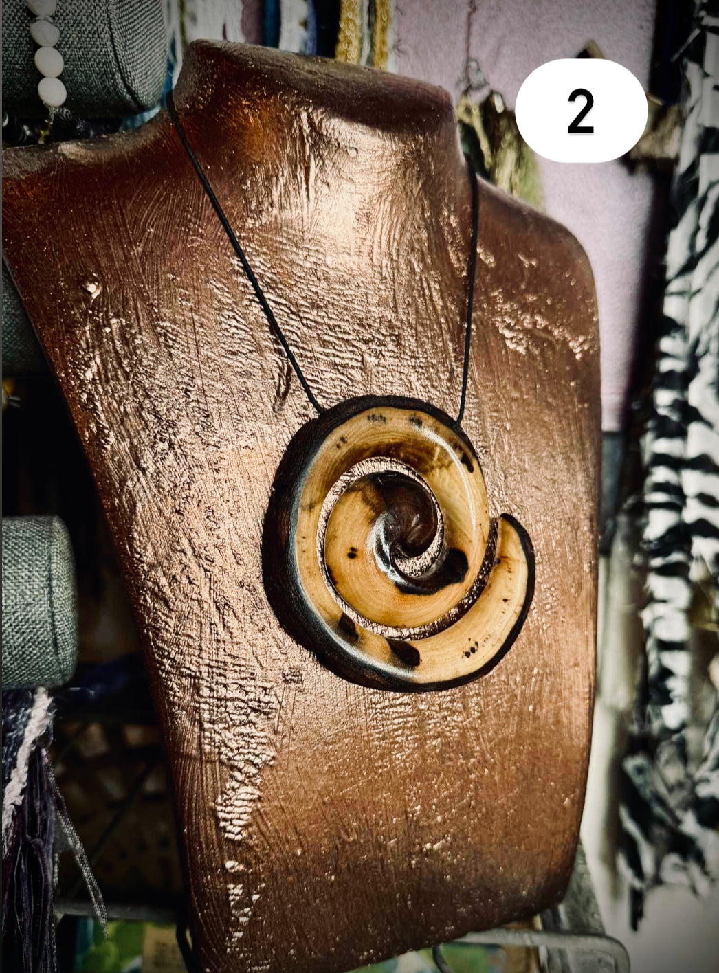 Wooden Spiral Necklace, handmade by Rowan