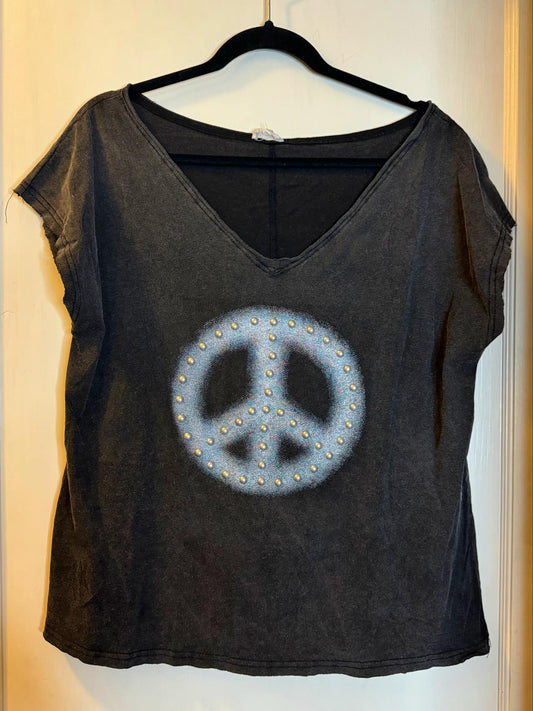 Distressed Peace Studded Slouchy Shirt