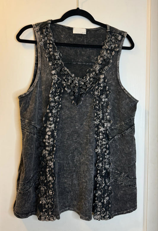 Stonewash Black Flower Tank Top