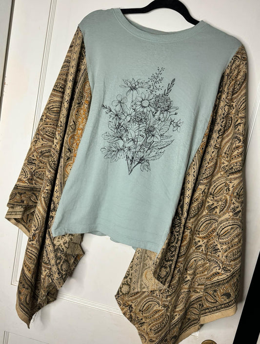 Kimono Top - Sage Green Wildflowers