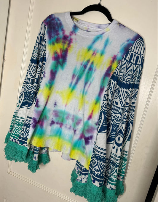 Kimono Top - Tie Dye Fringe Sleeve